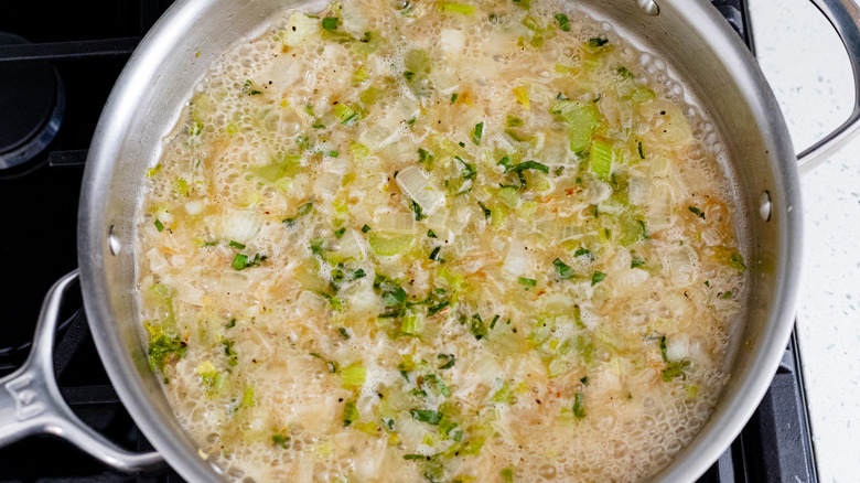 broth simmering in pan
