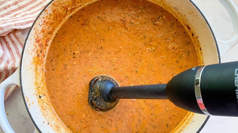 immersion blender in tomato bisque