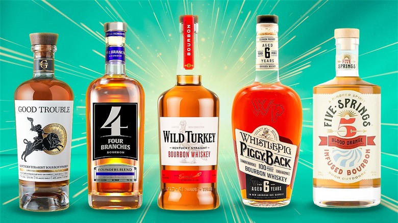 Five bottles of bourbon from different brands