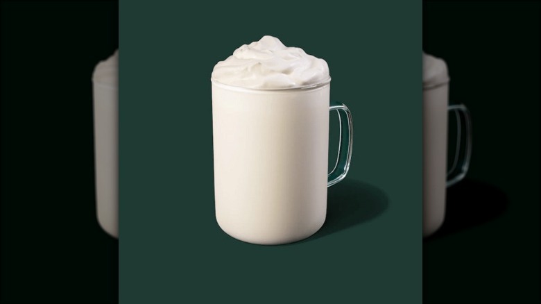 vanilla hot beverage on green background