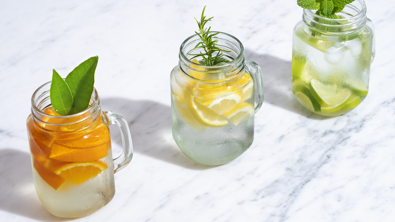 three glasses of infused water
