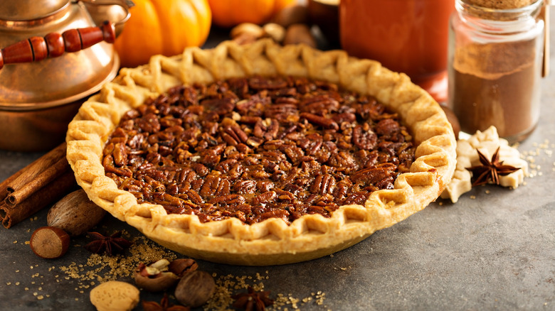 Pecan pie on table