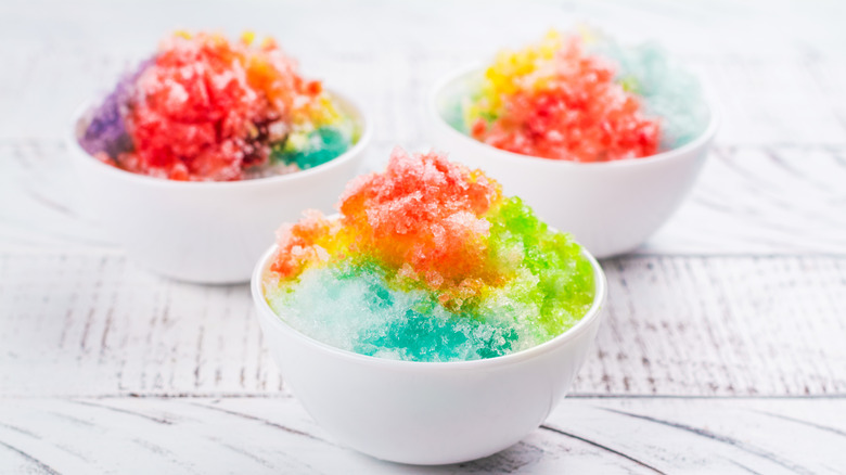 Bowls of rainbow shave ice