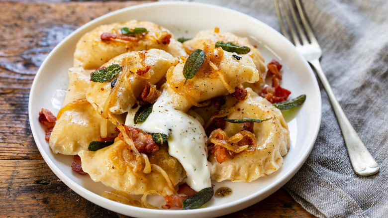 pierogies with sour cream and bacon