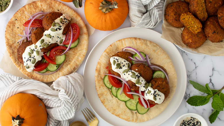 pumpkin falafels on pita