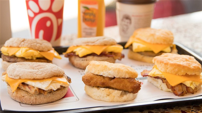 Chick-fil-A breakfast biscuits on a tray