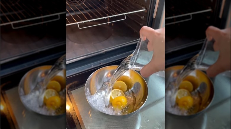 water and lemons going in oven