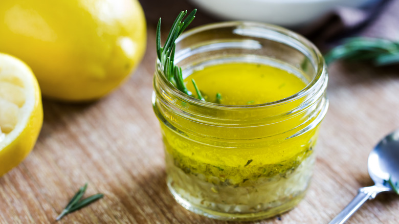 lemon dressing in small cup