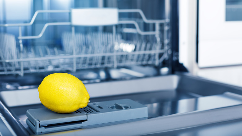 lemon on dishwasher rack