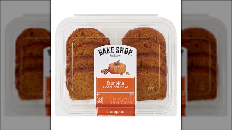 Bake Shop Pumpkin Sliced Loaf Cake in Plastic container packaging on white background