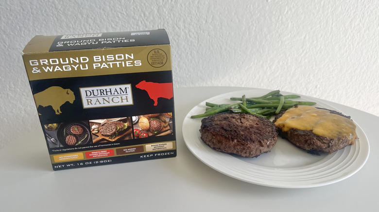 Best: Durham Ranch Bison and Wagyu Beef Patties on a plate with green beans