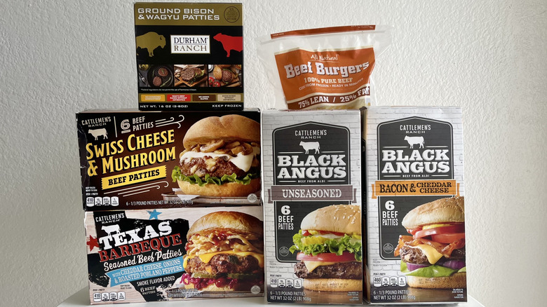 different burger packaging from Aldi on a table