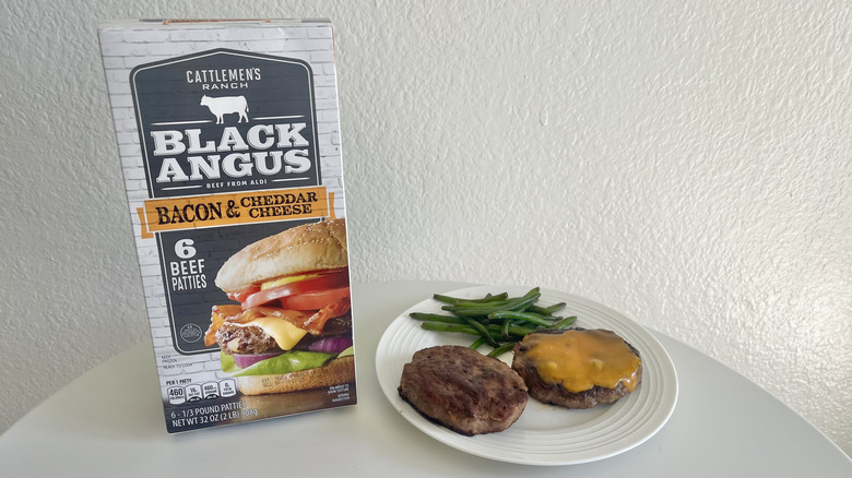 black Angus bacon and cheddar burger on a plate