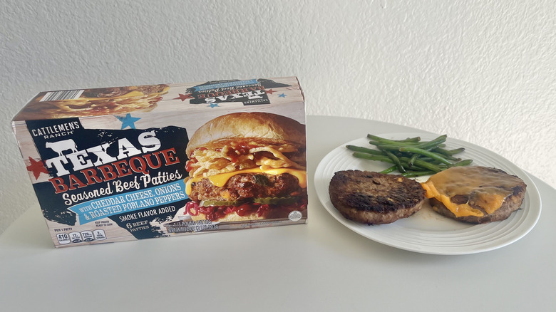 Cattlemen's Ranch Texas BBQ Burgers on a plate with green beans