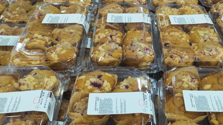 Rows of Kirkland Signature Muffins in 8-count packs