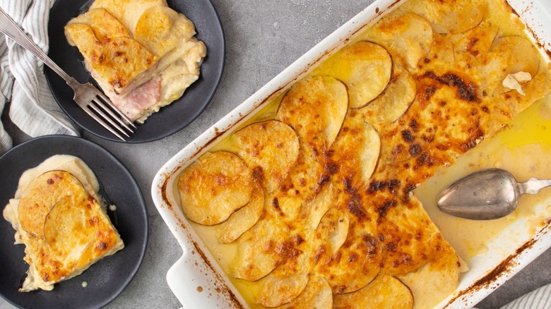 potatoes au gratin in pan