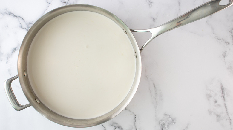 white liquid in pan