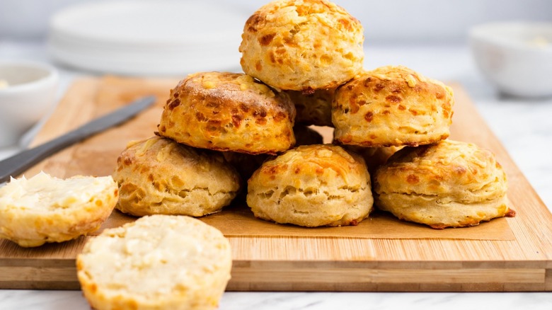 cheese biscuits on wooden board