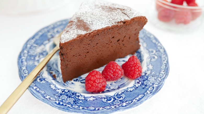 Chocolate sponge cake slice on plate