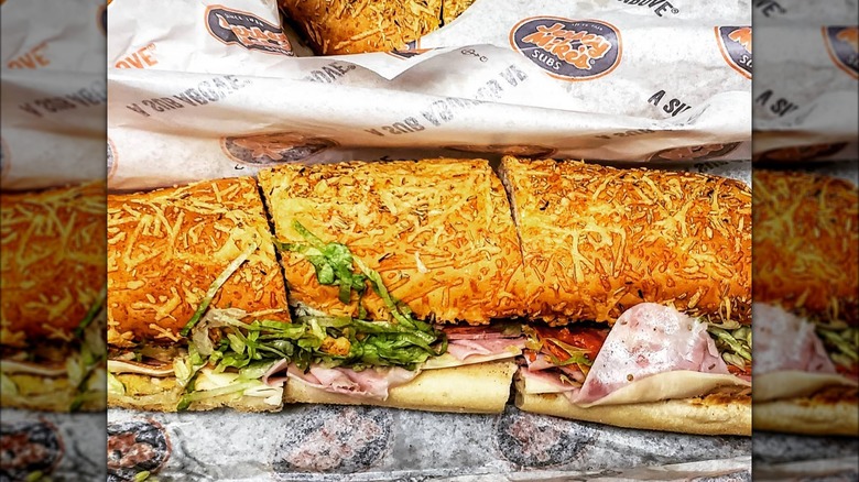 Jersey Mike's Original Italian sub loaded on rosemary parmesan bread