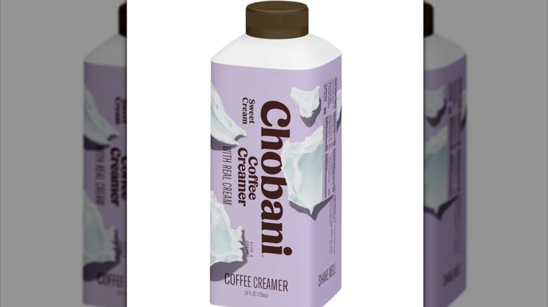 Bottle of Chobani Coffee Creamer in Sweet Cream flavor.