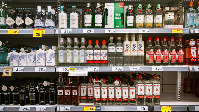 Gin bottles in a grocery store