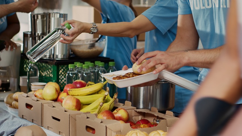 volunteers working at a food bank