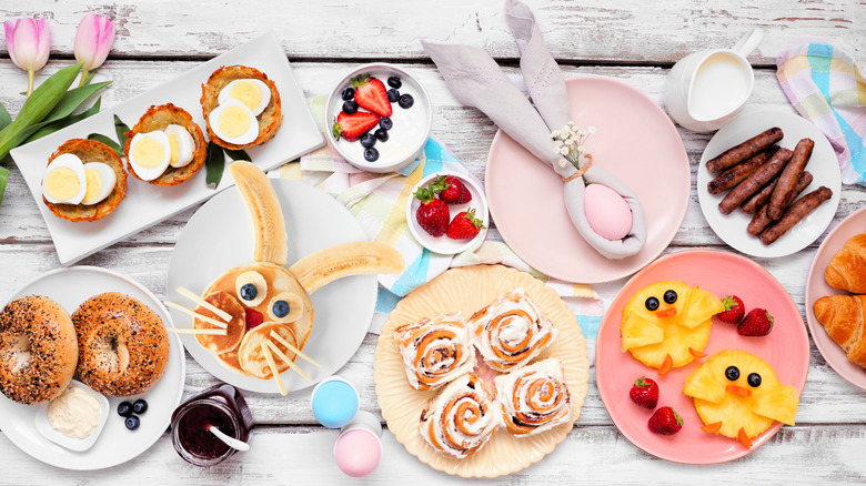 Easter brunch buffet with bunny details