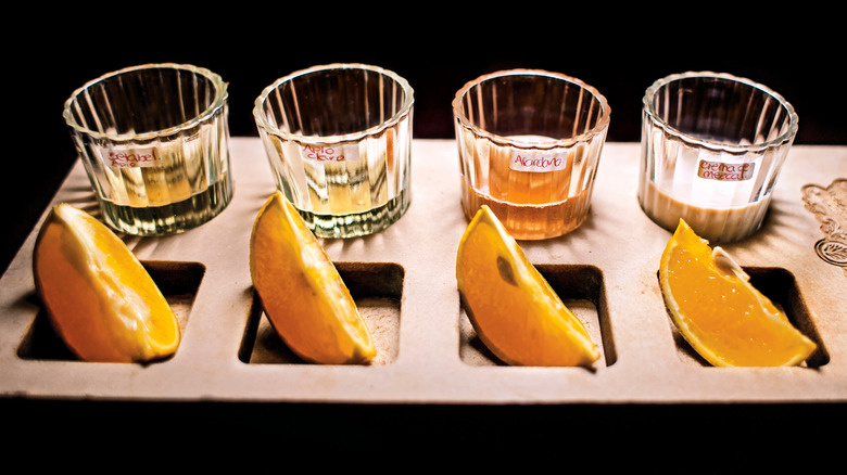 shots of mezcal lined up