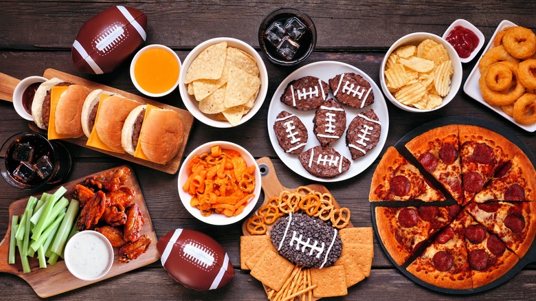 Superbowl snacks with football decor