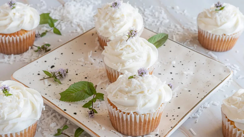 Coconut cupcakes on plate
