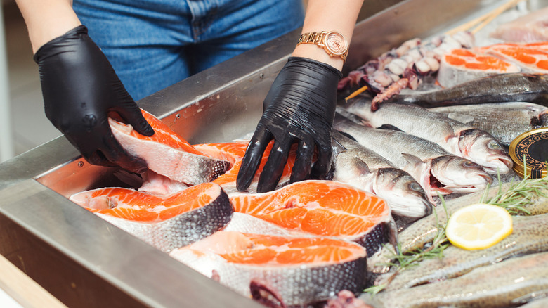 Fresh seafood counter at supermarket