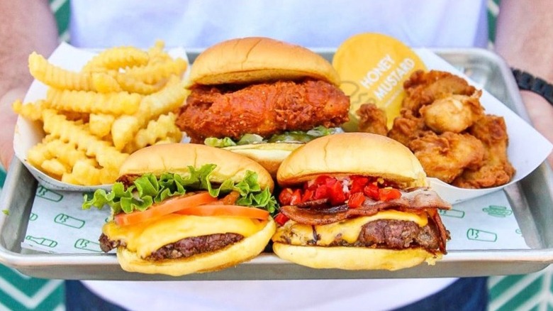 tray of shake shack burgers