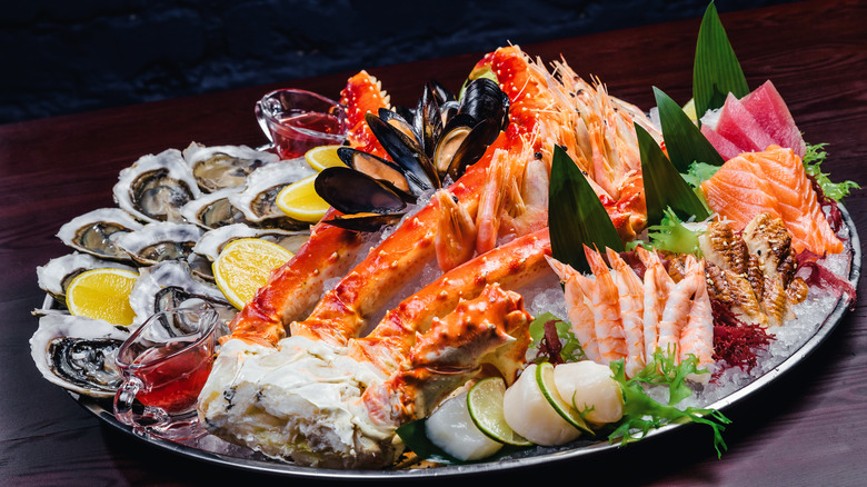 Plate of seafood with lobster and crab