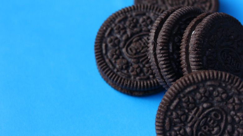 Oreos on blue background