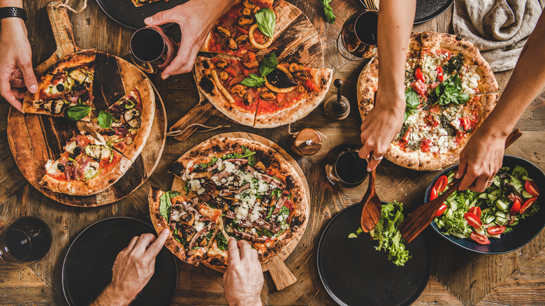 a variety of pizzas