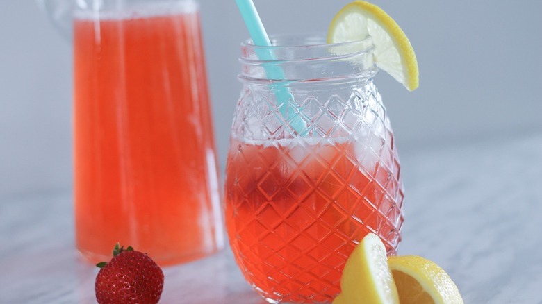 pink drink with lemon slices