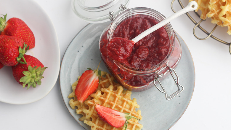 strawberry compote with waffles