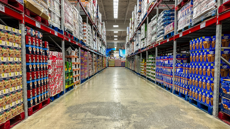 A Sam's Club aisle stocked with cereal.