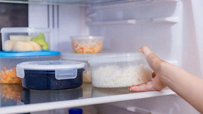Food inside Tupperware containers in the fridge
