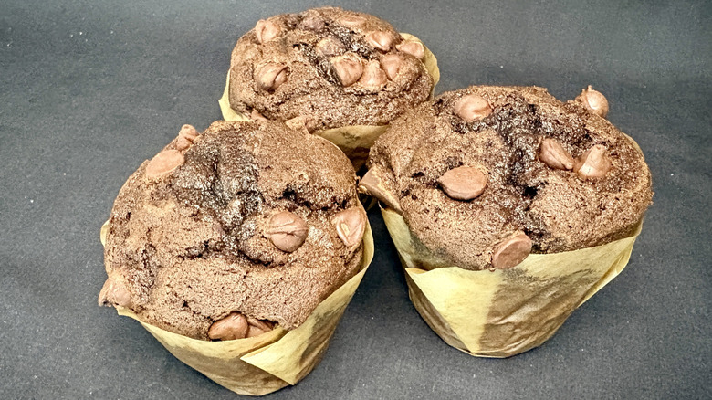three chocolate chunk muffins