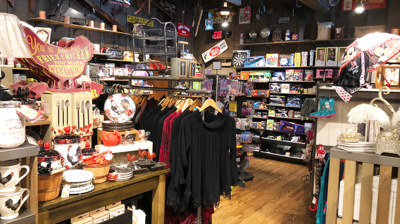 The Cracker Barrel gift shop crowded with items