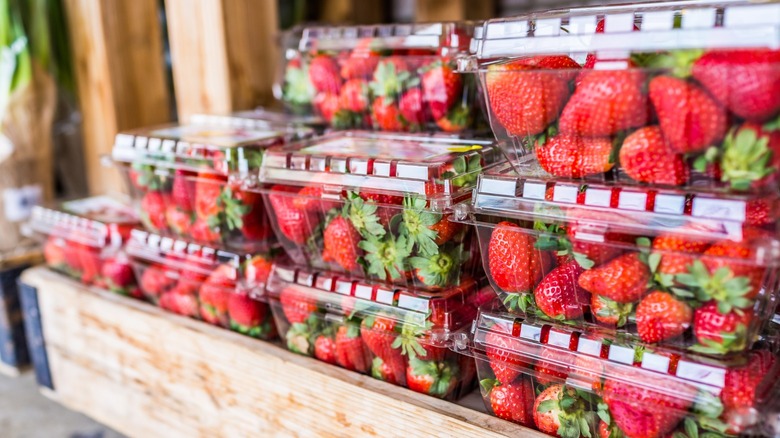 Strawberry containers stacked