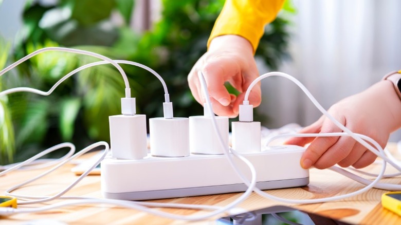 Multiple cords being plugged in