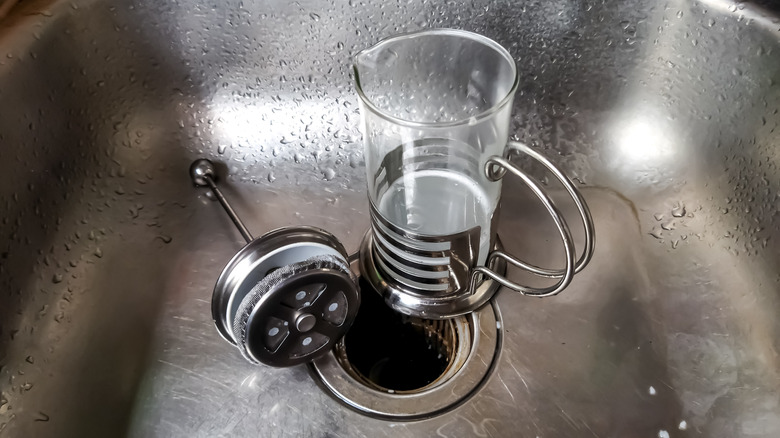 French press in sink