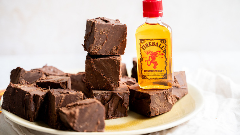 plate of fireball chocolate fudge squares