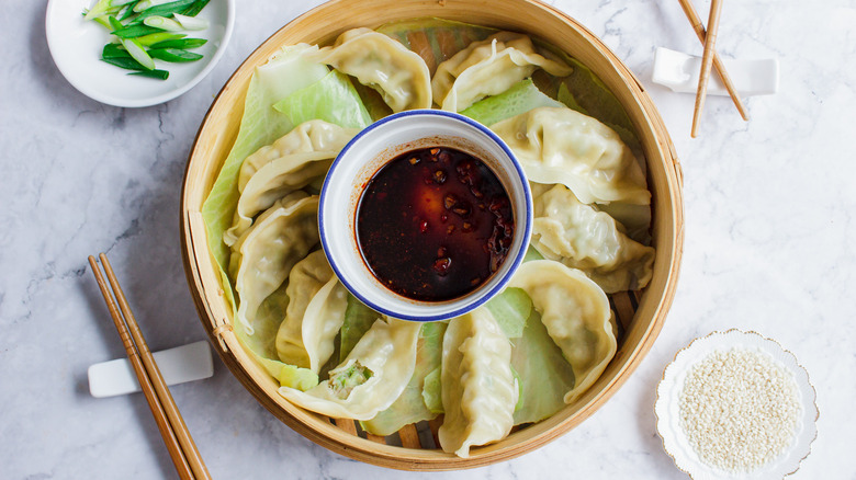 dumplings in steaming basket 