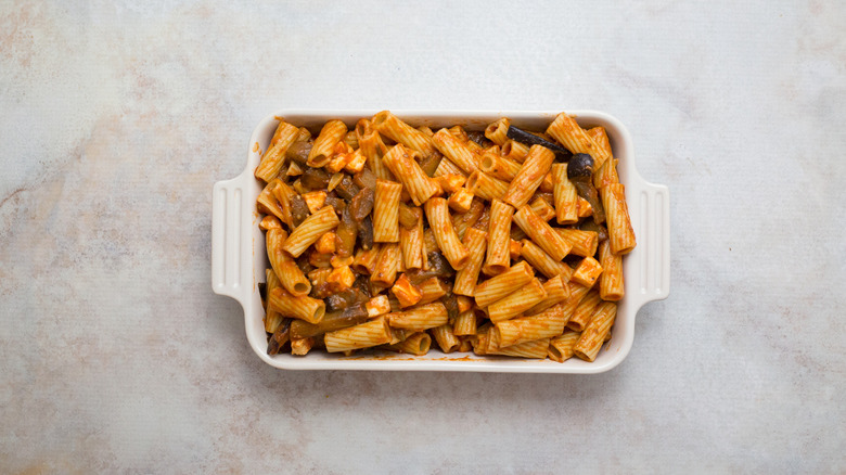 eggplant pasta in baking dish