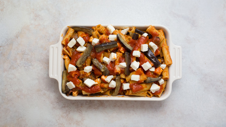 eggplant pasta in baking dish