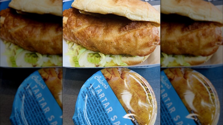 Culver's tartar sauce cup with fish sandwich